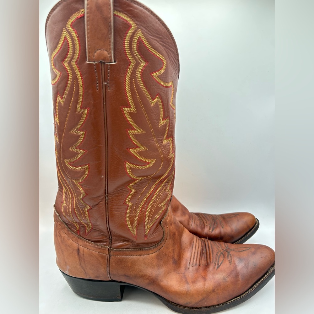 VINTAGE Diamond J JUSTIN Western Cowboy Brown Leather Boots WM’S Size US 12.5 - Picture 2 of 14